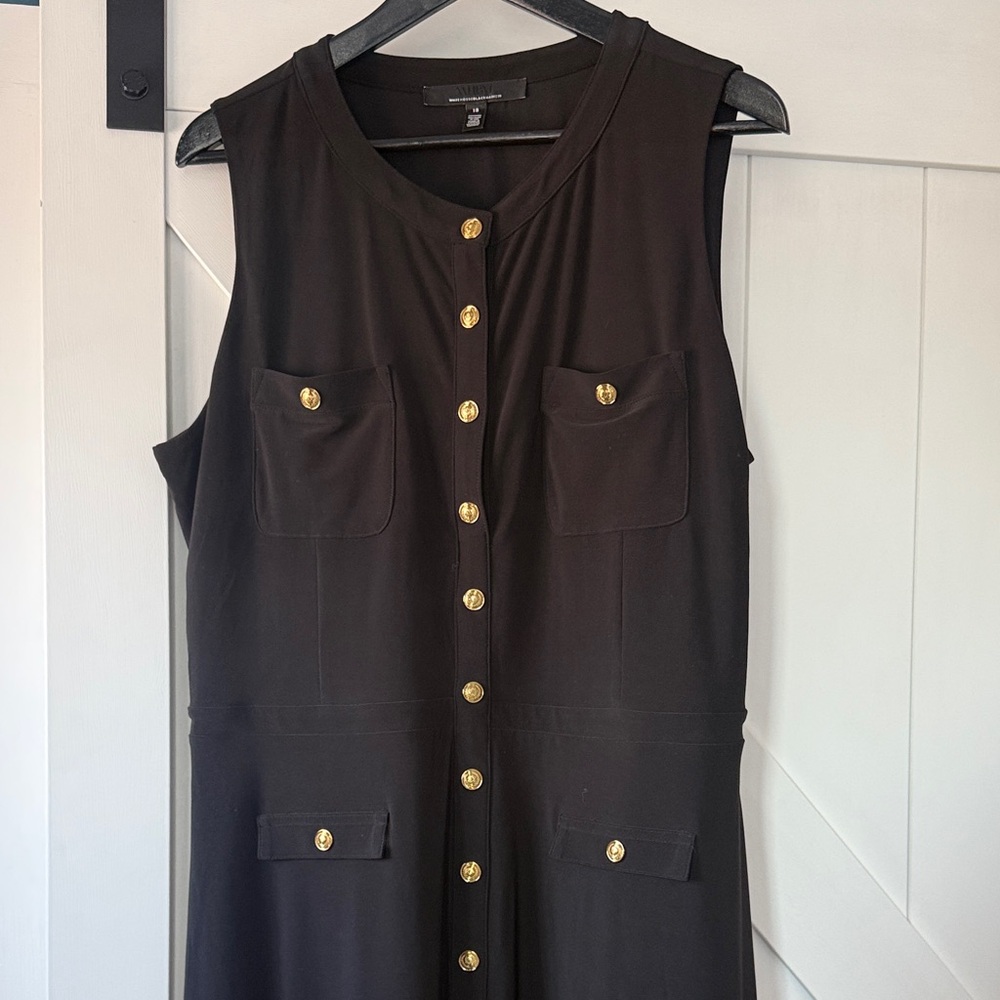 WHBM Black Sleeveless Midi Dress with Gold Buttons - 18 - Picture 5 of 7